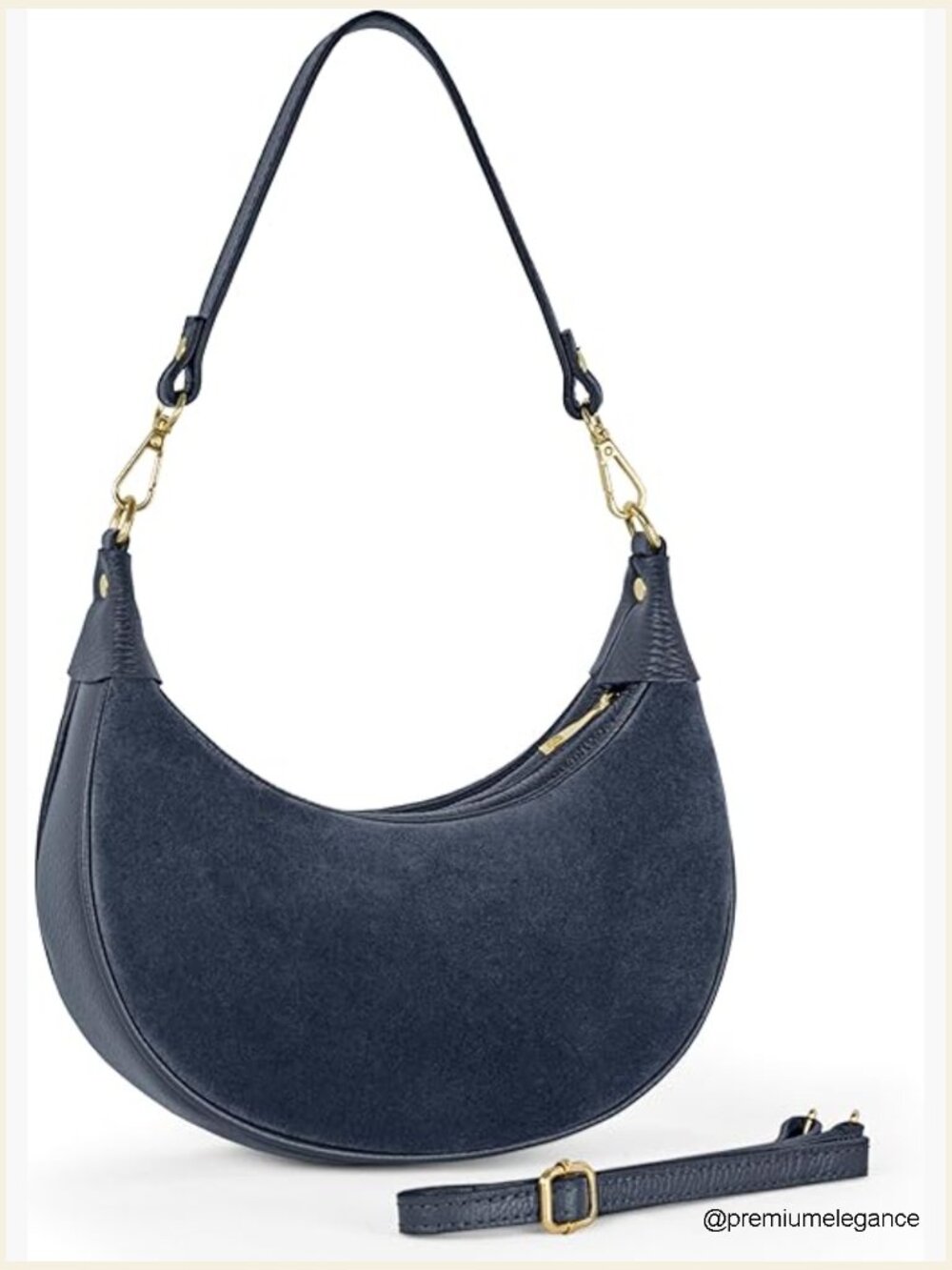Genuine Italian Suede Crescent Shoulder Bag With Two Straps